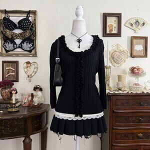 Y2k silk blend vampy girly grunge romantic goth dark academia black ruffle cardi